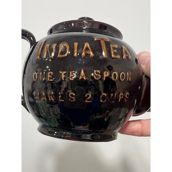 Vintage Brown Betty Style 'India Tea' Tea Pot - Maker Unknown - Picture 3 of 9